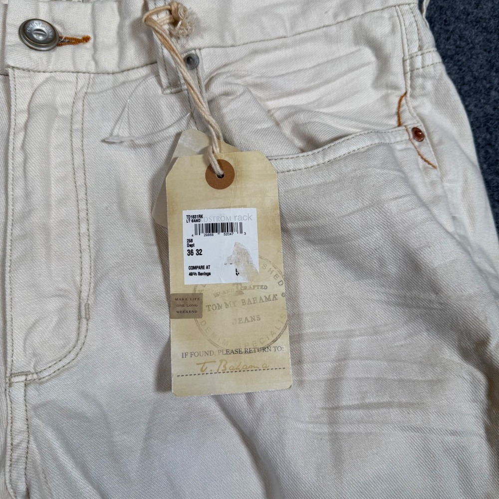 Tommy Bahama Authentic Fit Jeans Mens 36x32 Linen Blend Off White Straight Leg - Picture 10 of 12